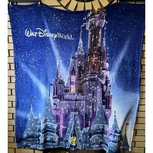 Walt Disney World Castle Fleece Throw Blanket Kids Blue Sparkle Stars Collector